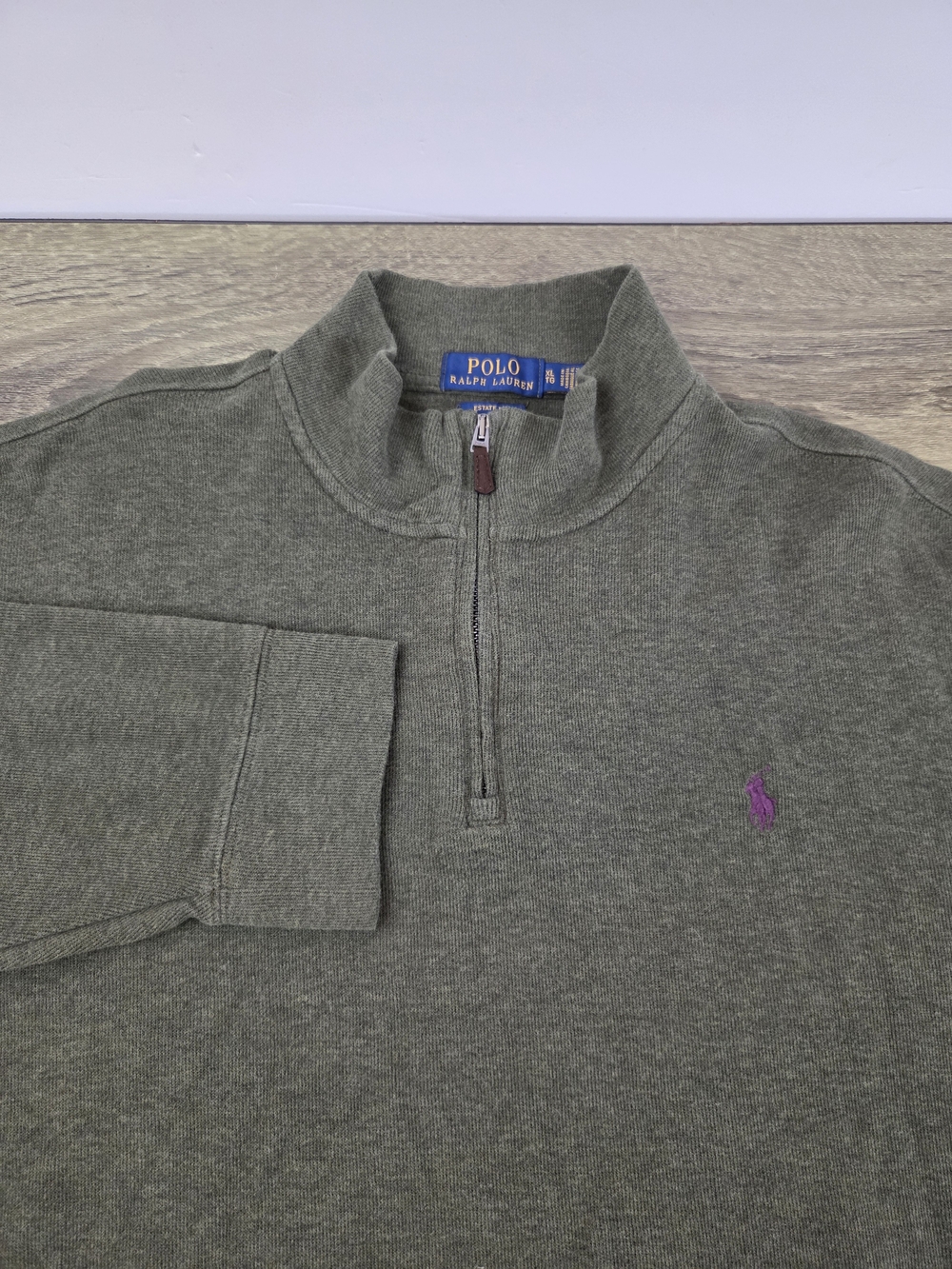 Polo Ralph Lauren 1/4 Zip Pullover Sweater Men's XL Green Estate Rib Pony Preppy